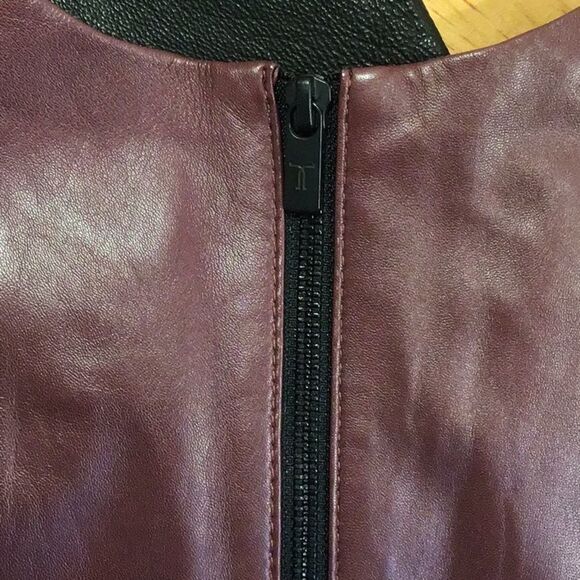 Genuine Leather sheath dress Tristan colorblock black &maroon size 2 power dress - Picture 10 of 16